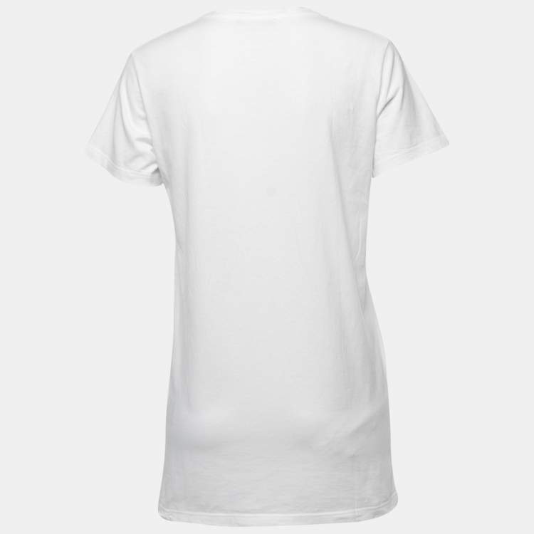 Pre Owned Balmain White Cotton Knit Distressed Detail T-Shirt S