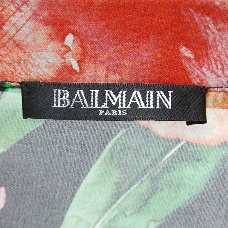 Pre Owned Balmain Multicolor Floral Print Silk Button Front Shirt Blouse M
