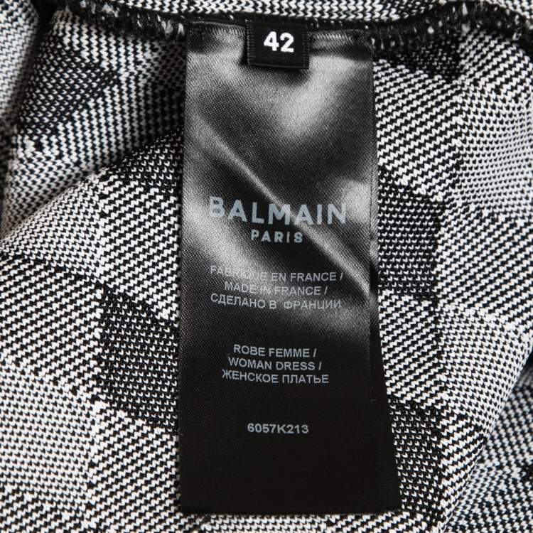 Pre Owned Balmain Black/White Diamond Patterned Knit Sleeveless Bodycon Dress XL