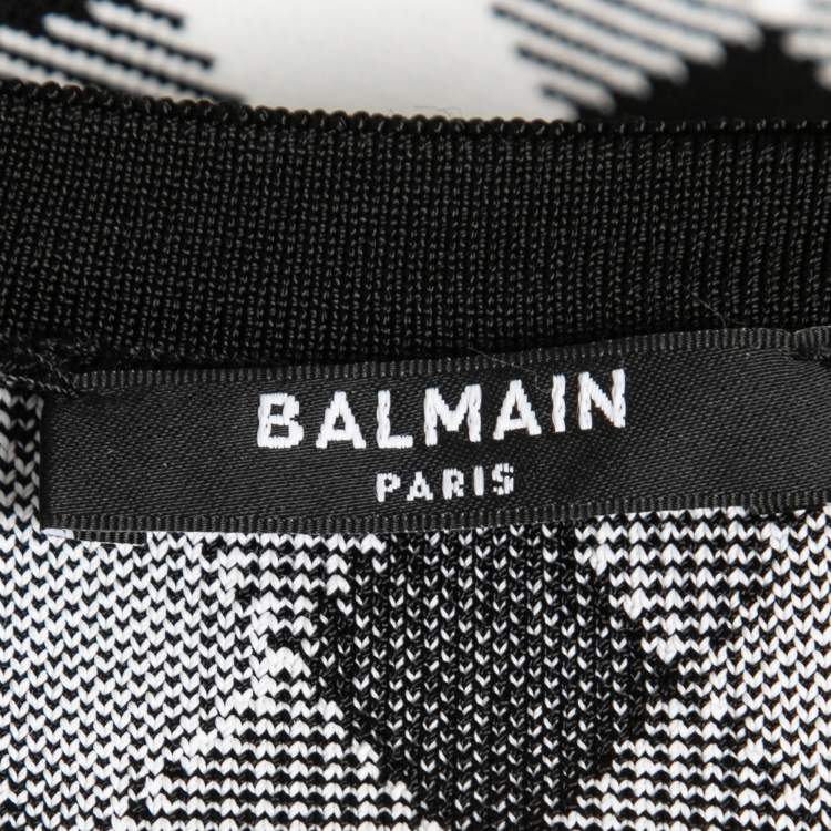 Pre Owned Balmain Black/White Diamond Patterned Knit Sleeveless Bodycon Dress XL