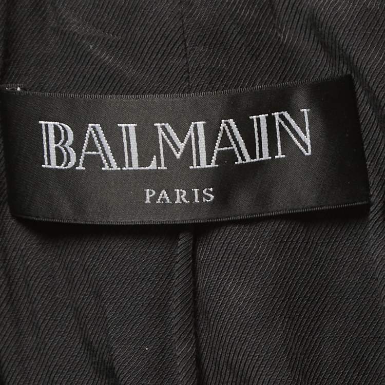 Pre Owned Balmain Black Leather Double Breasted Jacket S