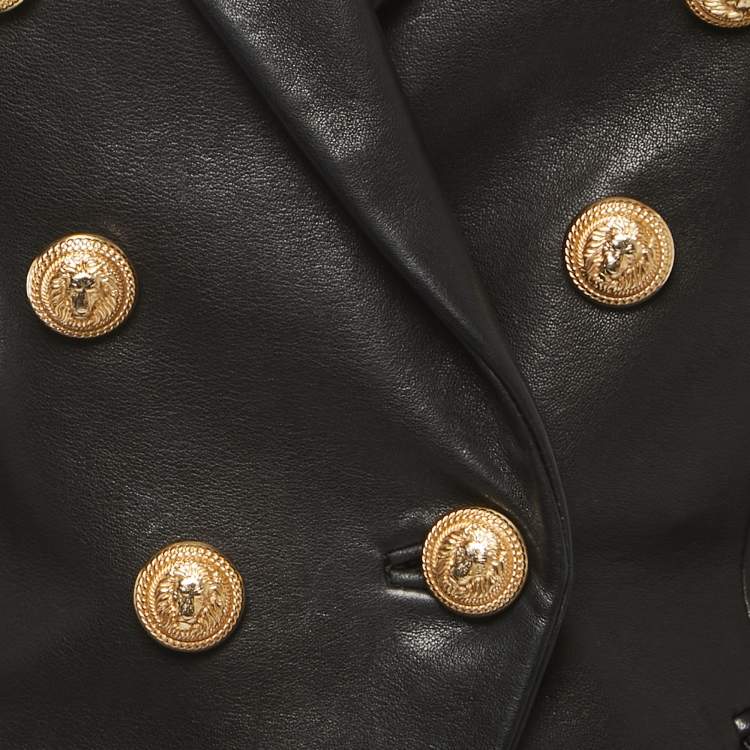 Pre Owned Balmain Black Leather Double Breasted Jacket S