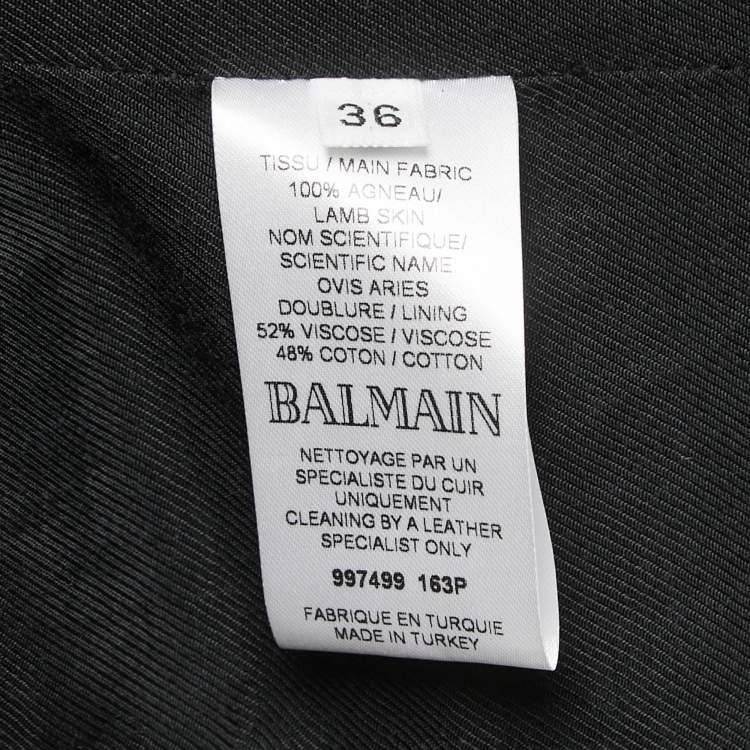 Pre Owned Balmain Black Leather Double Breasted Jacket S