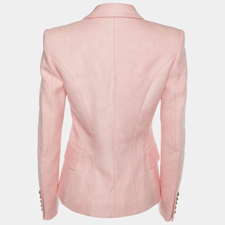 Pre Owned Balmain Pink Boucle Double Breasted Blazer S