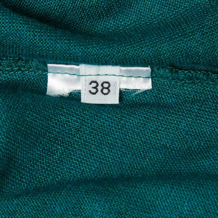 Pre Owned Balmain Green Knit Gold Button Detailed Long Sleeve T-Shirt M