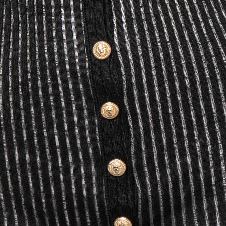 مملوكة مسبقًا Balmain Black Knit Button Front Folded Sleeve Top S