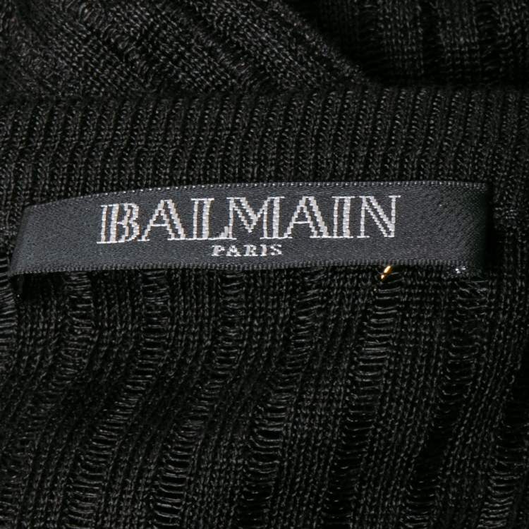 مملوكة مسبقًا Balmain Black Knit Button Front Folded Sleeve Top S
