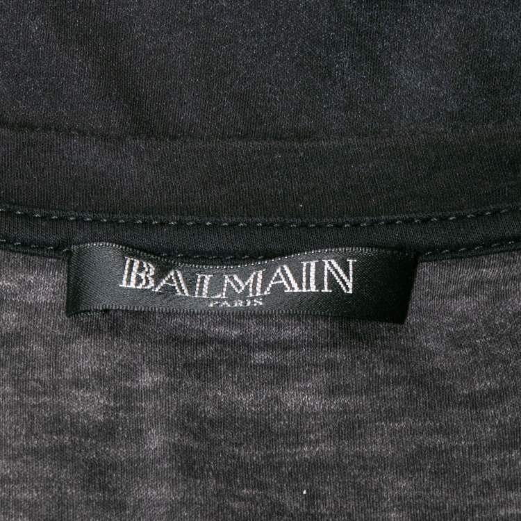 Pre Owned Balmain Black Tiger Print Distressed Cotton Button Detailed Sleeveless T-Shirt M