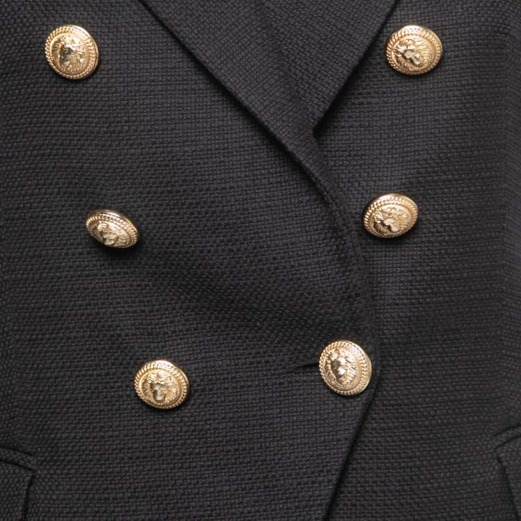 Pre Owned Balmain Black Cotton Double Breasted Sleeveless Blazer M