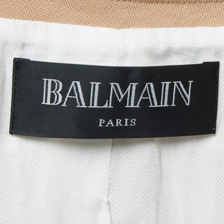 Pre Owned Balmain Beige Cotton Open Front Button Detailed Jacket M