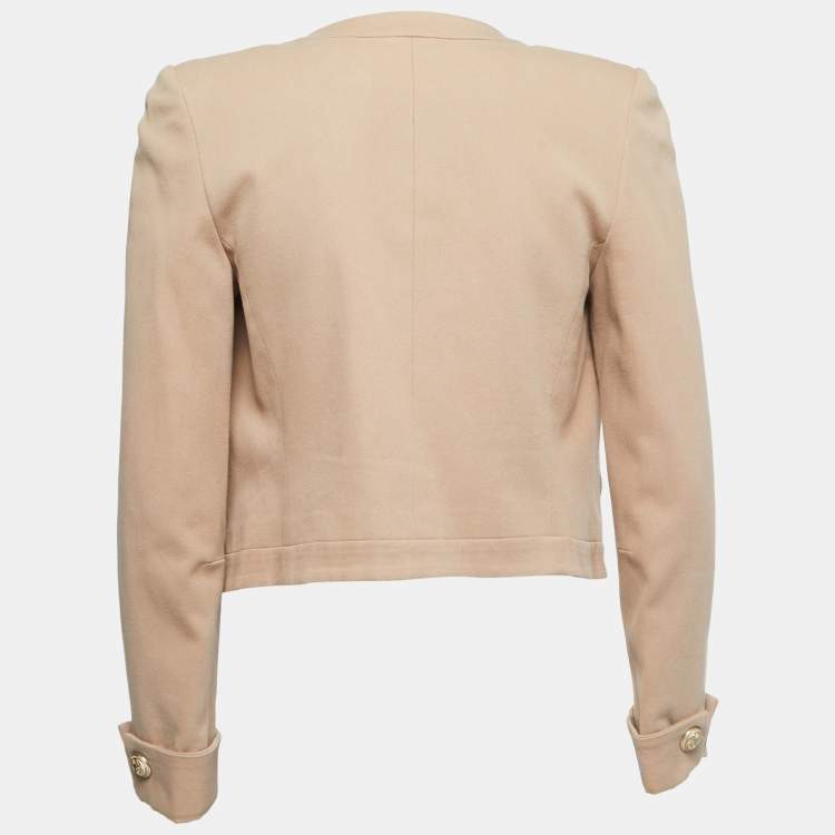 Pre Owned Balmain Beige Cotton Open Front Button Detailed Jacket M