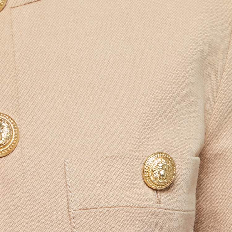 Pre Owned Balmain Beige Cotton Open Front Button Detailed Jacket M