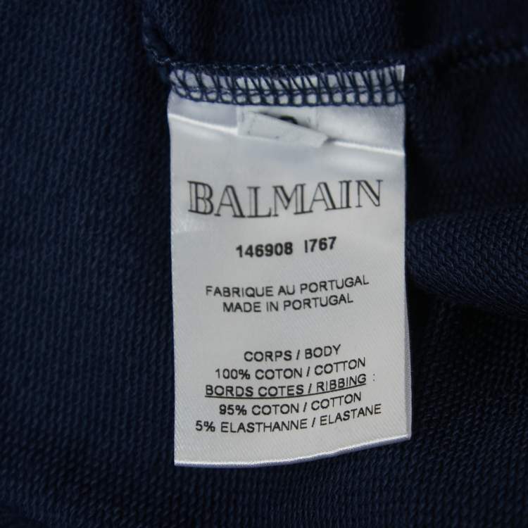 Pre Owned Balmain Navy Blue Logo Print Cotton Crew Neck Sweatshirt M