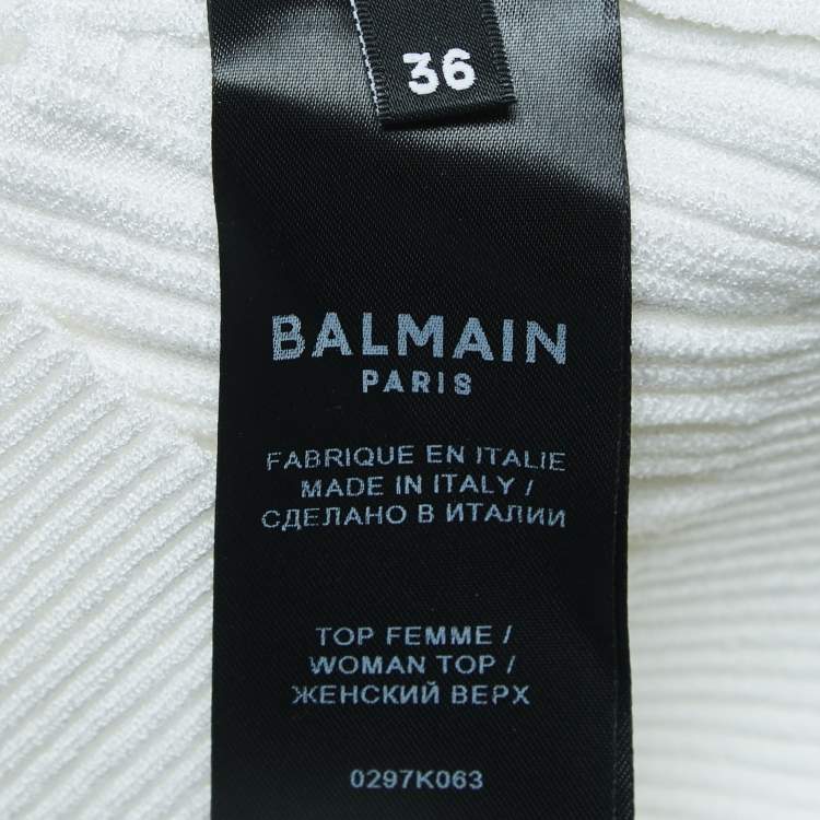 Pre Owned Balmain White Ribbed Knit Scoop-Neck Top S