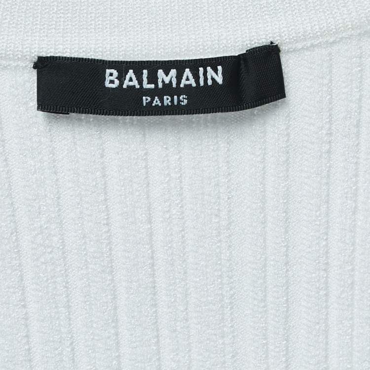 Pre Owned Balmain White Ribbed Knit Scoop-Neck Top S