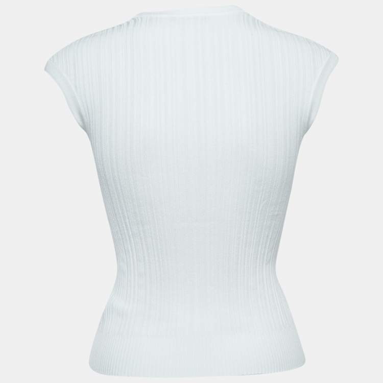 Pre Owned Balmain White Ribbed Knit Scoop-Neck Top S
