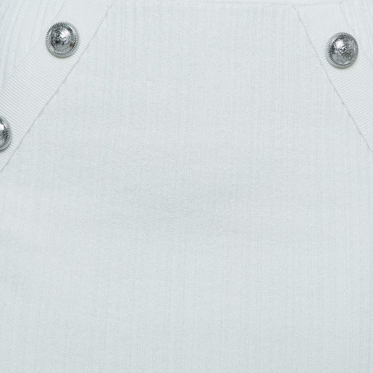 مملوكة مسبقًا Balmain White Rib-Knit Button Embellished Skirt S