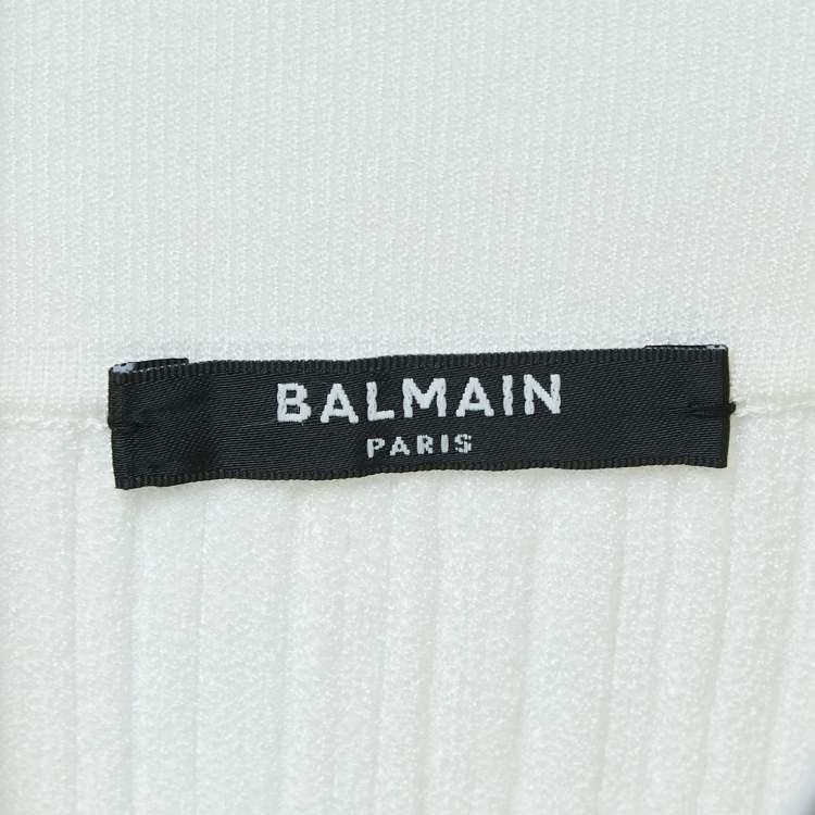 مملوكة مسبقًا Balmain White Rib-Knit Button Embellished Skirt S