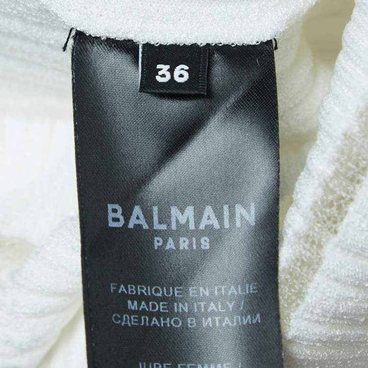مملوكة مسبقًا Balmain White Rib-Knit Button Embellished Skirt S