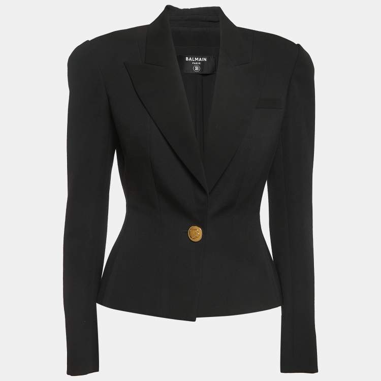 Pre Owned Balmain Black Wool Single-Button Blazer M