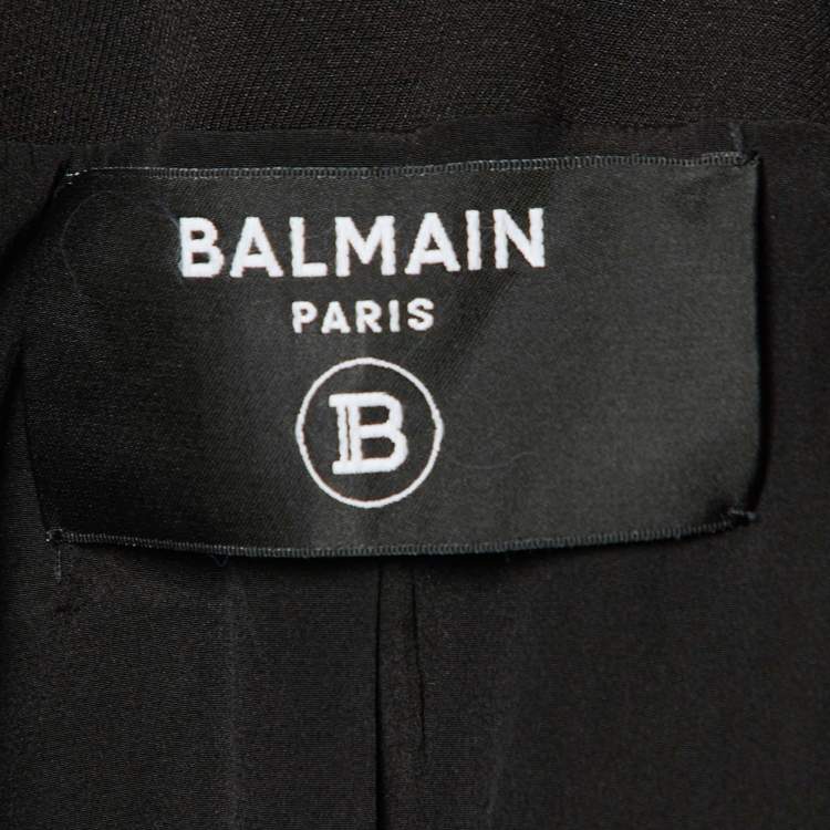 Pre Owned Balmain Black Cotton & Velvet Collarless Bustier Blazer M