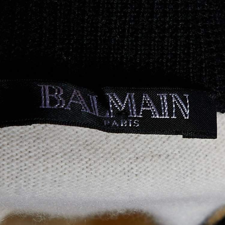 Pre Owned Balmain Off White Logo Wool & Cashmere Knit Contrast Detail Sweater M