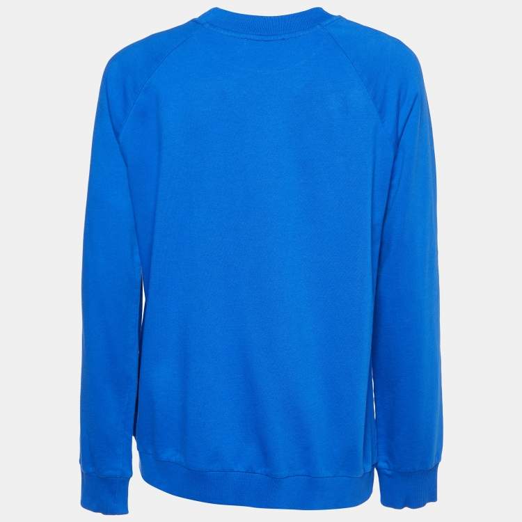 Pre Owned Balmain Blue Logo Printed Cotton Knit Sweatshirt L