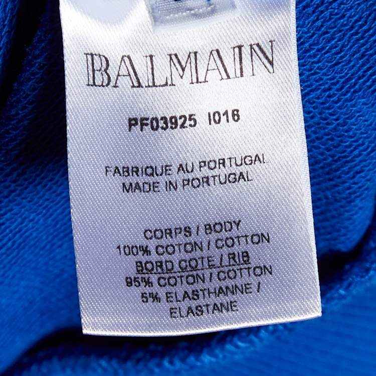 Pre Owned Balmain Blue Logo Printed Cotton Knit Sweatshirt L