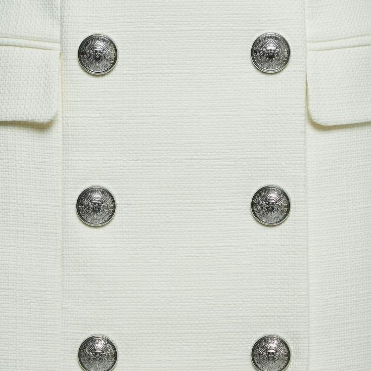 Pre Owned Balmain White Cotton Double Breasted Mini Skirt S