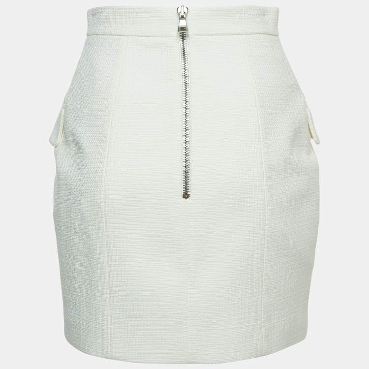 Pre Owned Balmain White Cotton Double Breasted Mini Skirt S