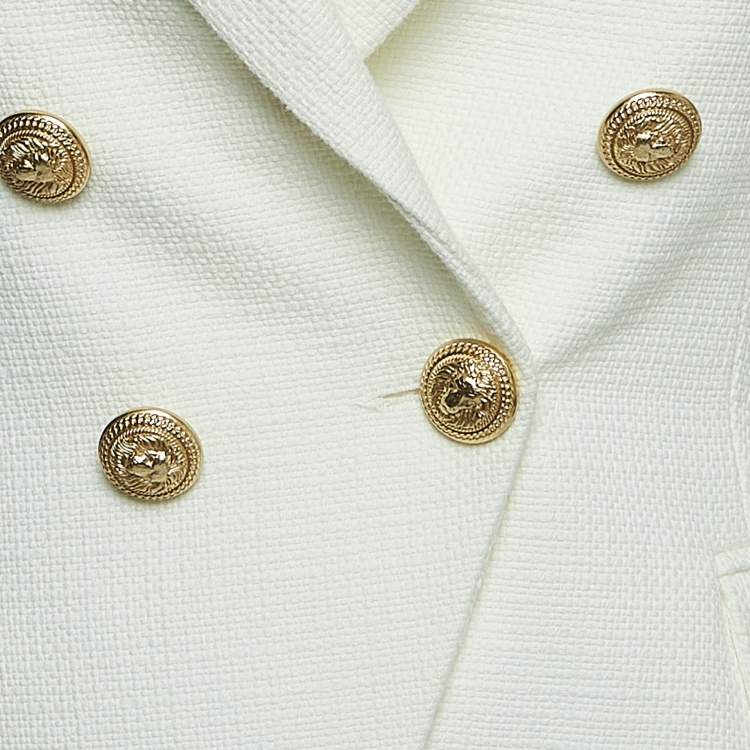 Pre Owned Balmain White Cotton Double Breasted Sleeveless Blazer S