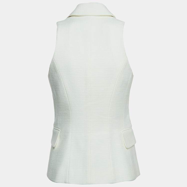 Pre Owned Balmain White Cotton Double Breasted Sleeveless Blazer S