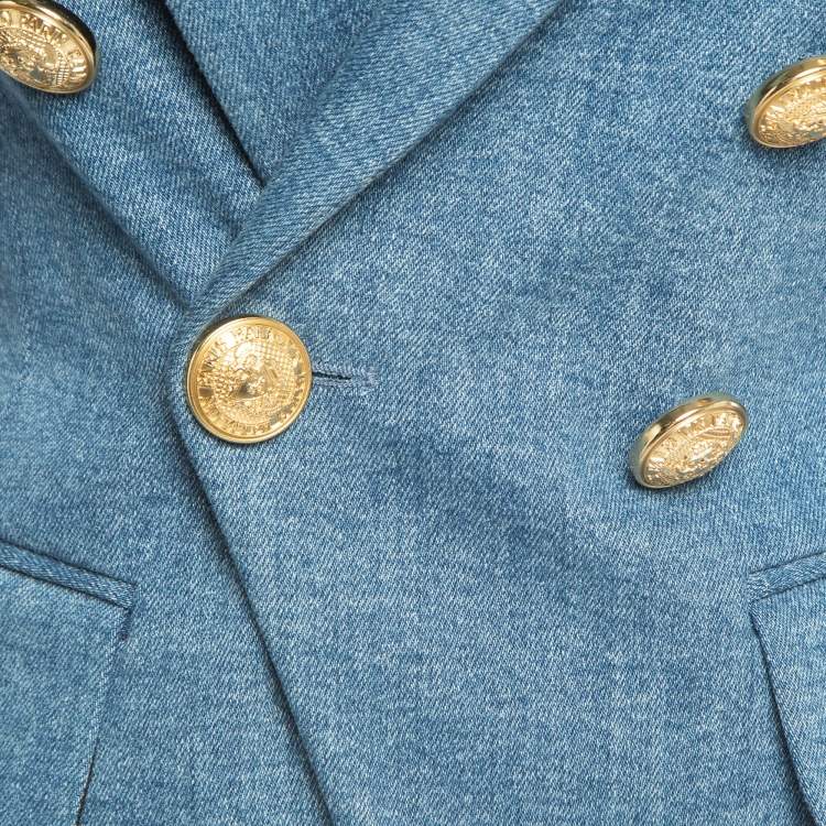 Pre Owned Balmain Blue Denim Double Breasted Blazer S