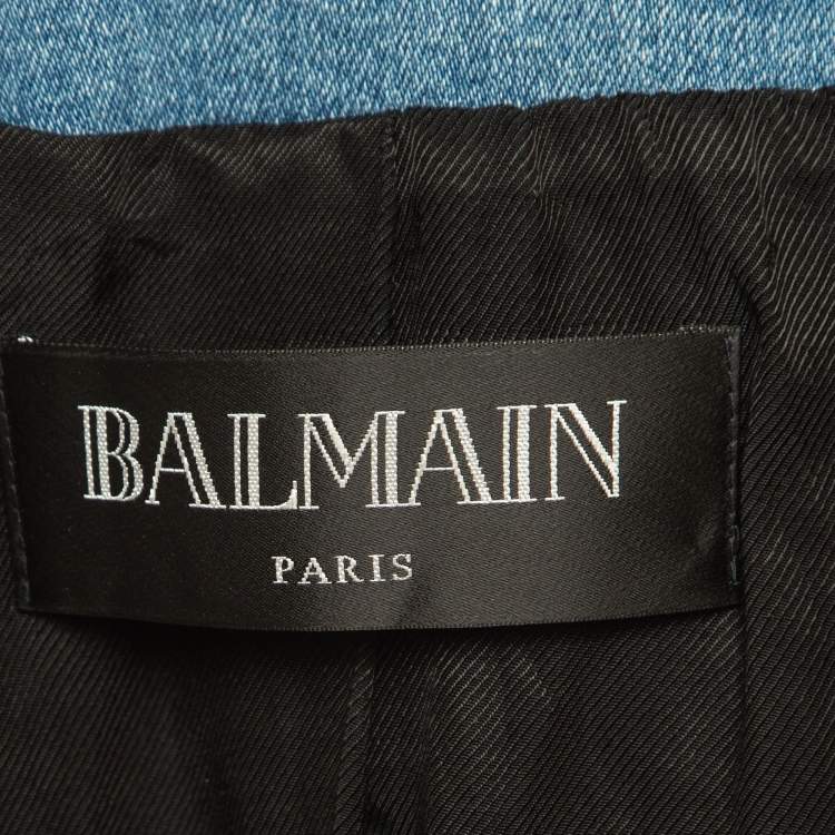 Pre Owned Balmain Blue Denim Double Breasted Blazer S