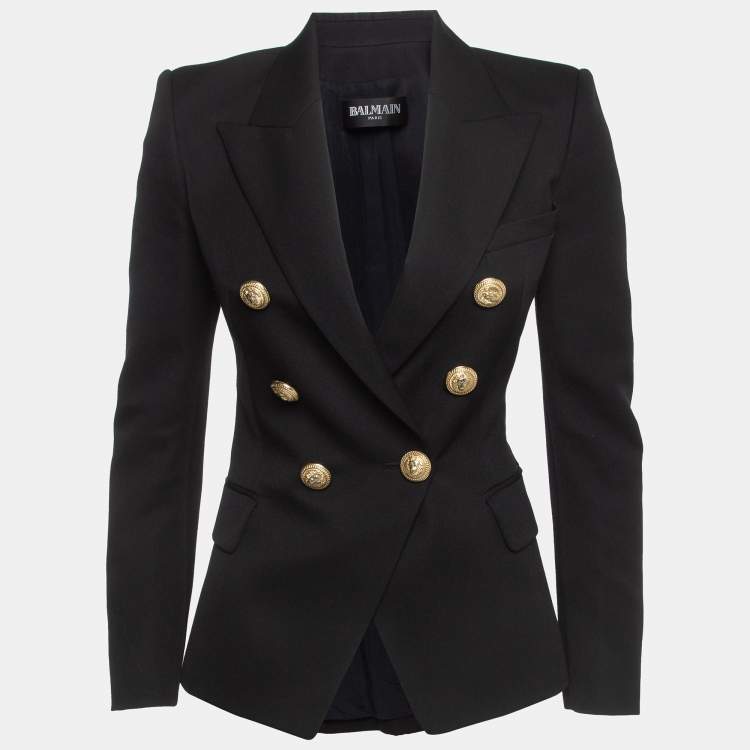 Pre Owned Balmain Black Wool Double Breasted Blazer S