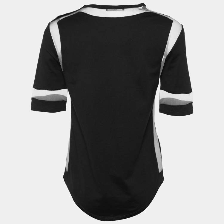 Pre Owned Balmain Black Cotton Knit & Tulle Trim Detail T-Shirt S