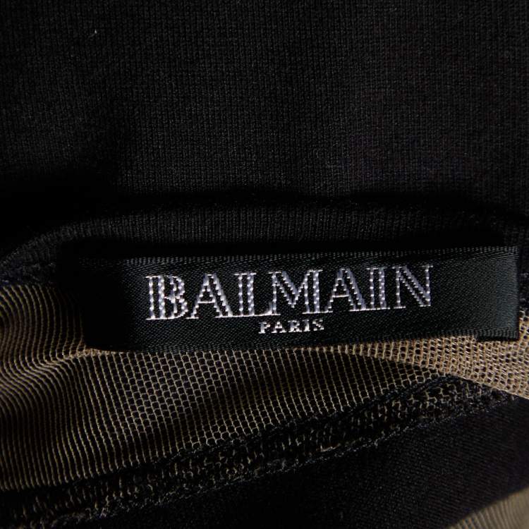 Pre Owned Balmain Black Cotton Knit & Tulle Trim Detail T-Shirt S