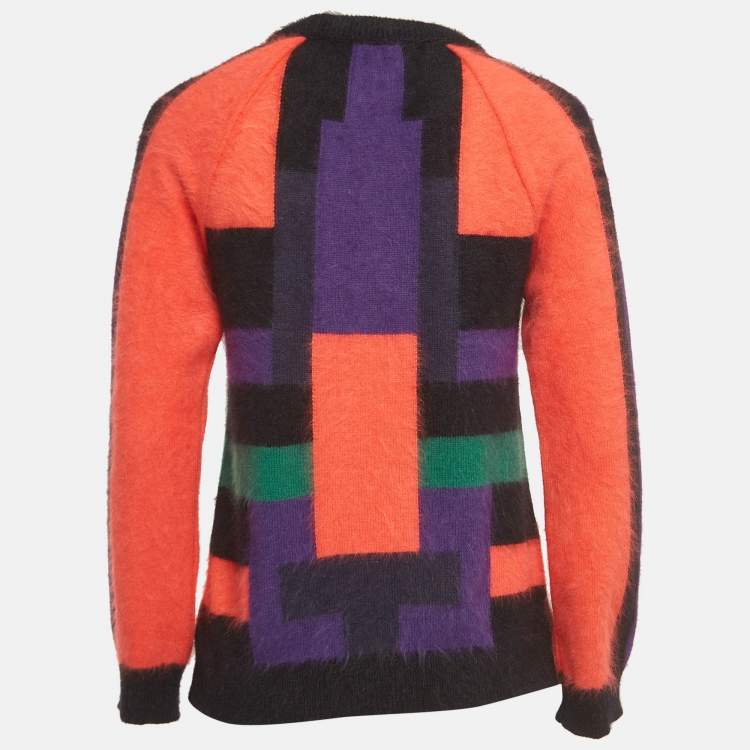 Pre Owned Balmain Multicolor Colorblock Patterned Angora Sweater S