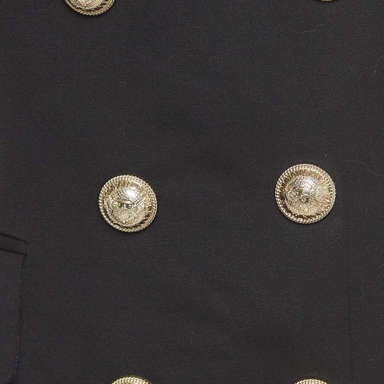 Pre Owned Balmain Black Wool Double Breasted Sleeveless Mini Dress M