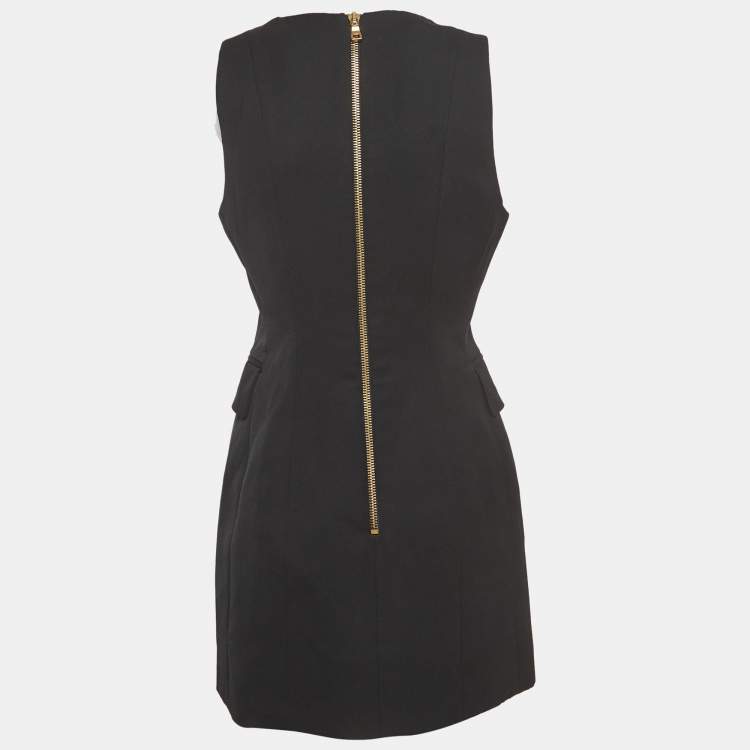 Pre Owned Balmain Black Wool Double Breasted Sleeveless Mini Dress M