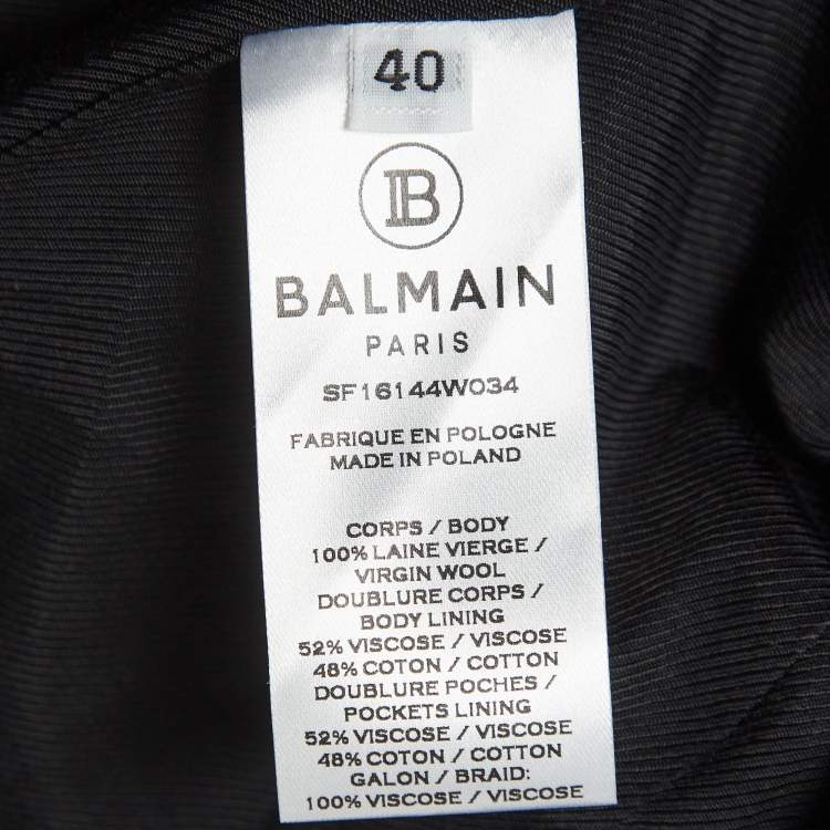 Pre Owned Balmain Black Wool Double Breasted Sleeveless Mini Dress M