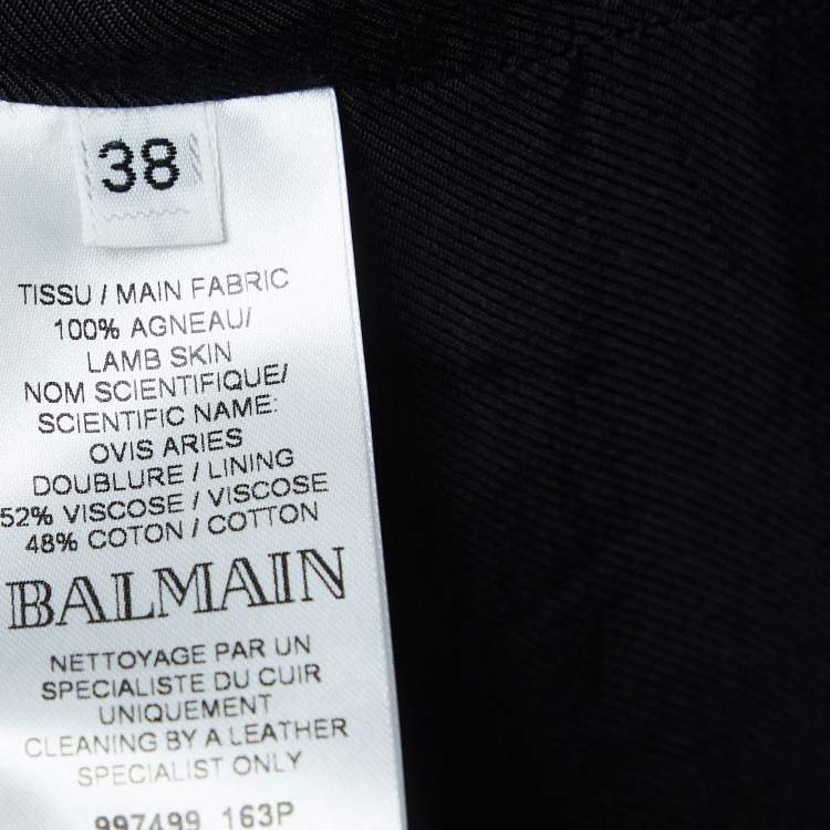 Pre Owned Balmain Black Leather Double Breasted Jacket M