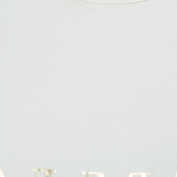Pre Owned Balmain White Logo Print Distressed Cotton Button Detailed Tank Top M