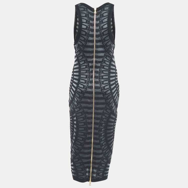 Pre Owned Balmain Black Knit Sheer Bodycon Dress M