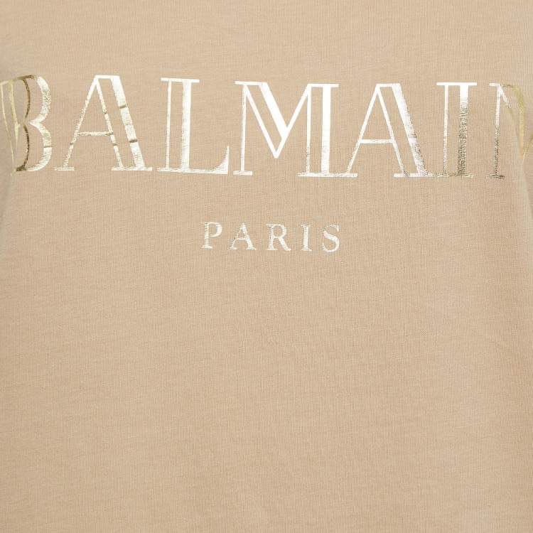Pre Owned Balmain Beige Logo Print Cotton Button Detail Tank Top M