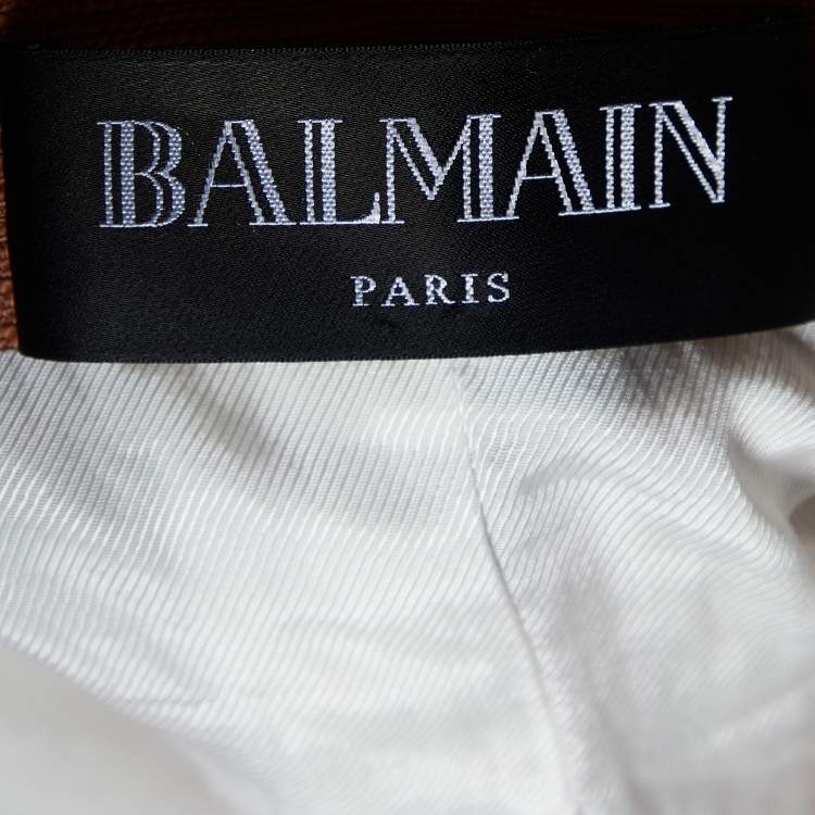 Pre Owned Balmain Burnt Orange Textured Cotton Blazer L