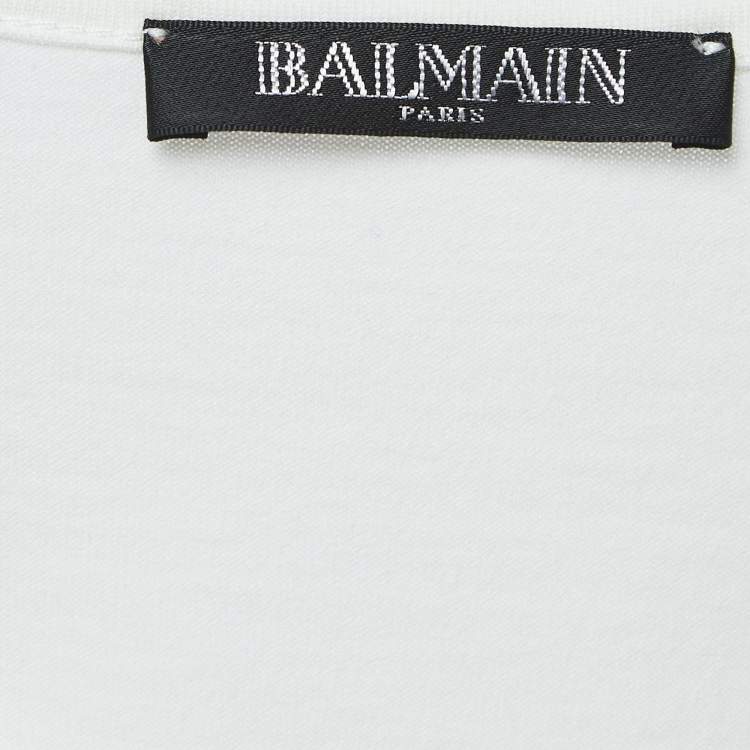 Pre Owned Balmain Off-White Slogan Studded Cotton Tank Top S