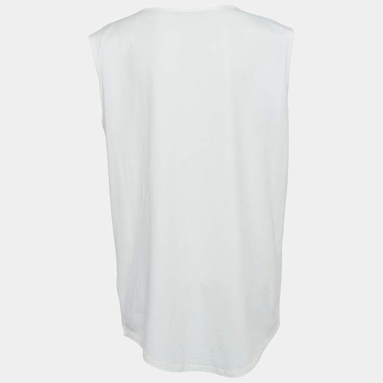 Pre Owned Balmain Off-White Slogan Studded Cotton Tank Top S
