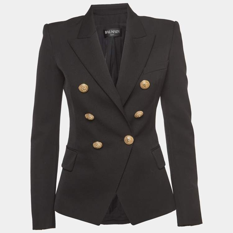 Pre Owned Balmain Black Wool Double-Breasted Blazer S