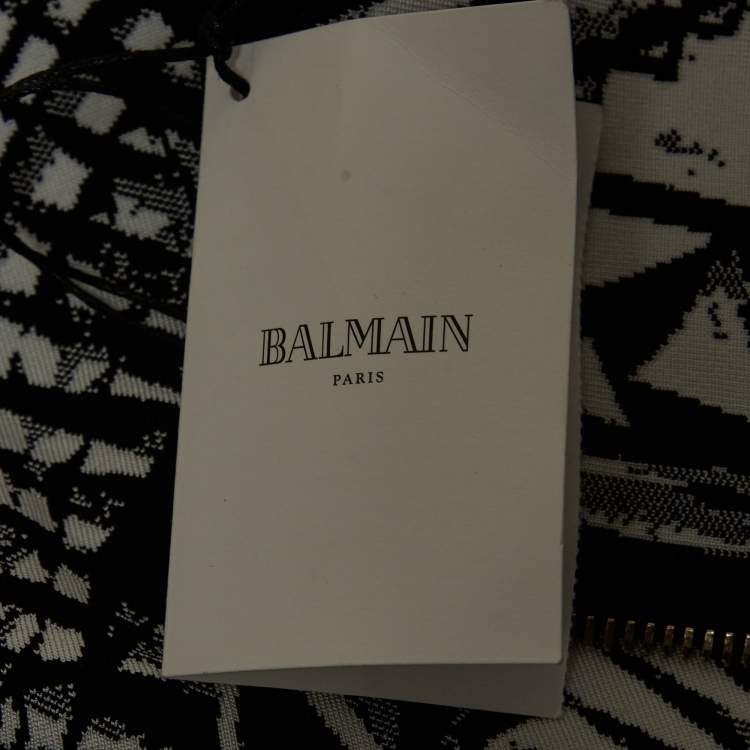 Pre Owned Balmain Black/White Jacquard Knit Mini Bodycon Dress M
